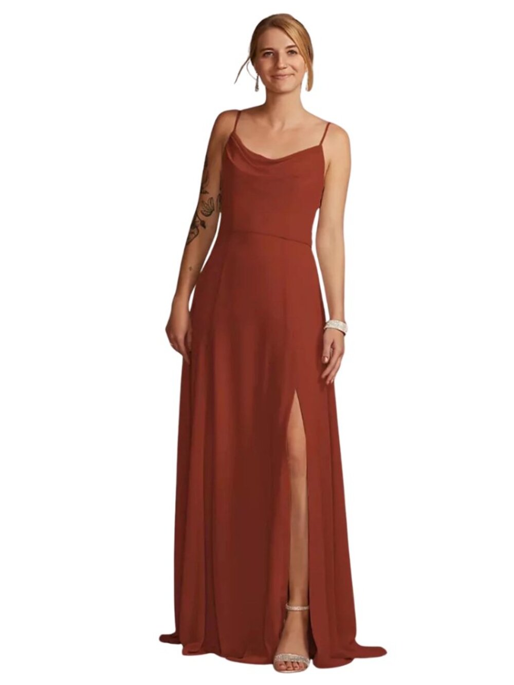 Celebrate DB Studio Cinnamon Cowl Neck Chiffon Dress w/ Slit – Size 6